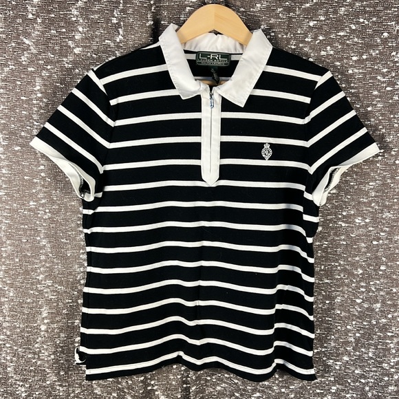 Lauren Ralph Lauren Tops - L-RL Lauren‎ Active Ralph Lauren Black w/ White Stripes Collared Polo